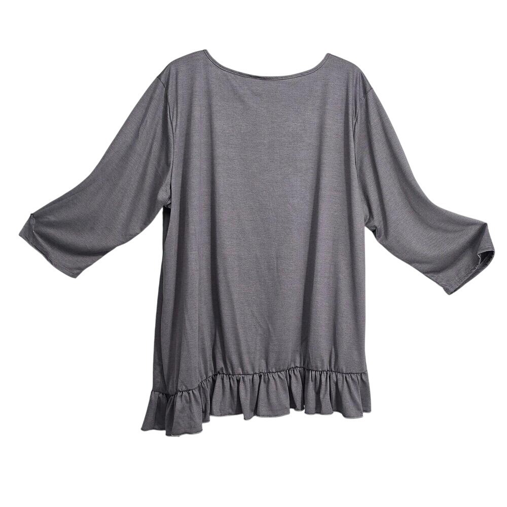 FORGOTTEN GRACE‎ Tunic Top Woman Plus Size 1X Gray Ruffle Hi Lo Hem 3/4 Sleeve